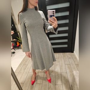 Zara Woman Elegant Wool Blend Maxi Dress Gray Long Sleeve M NWT $119